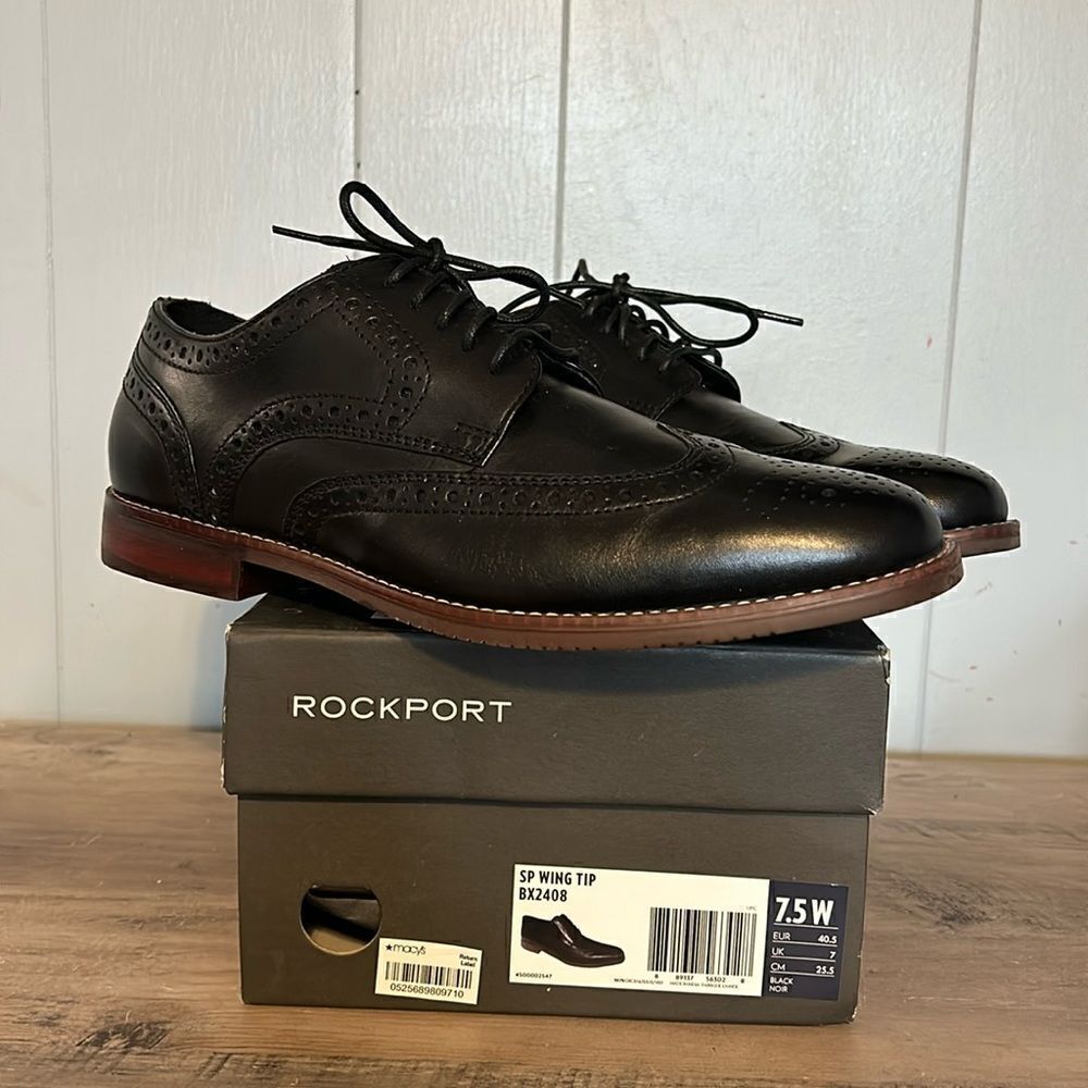 NWT Rockport Wing Tip Black Size 7.5